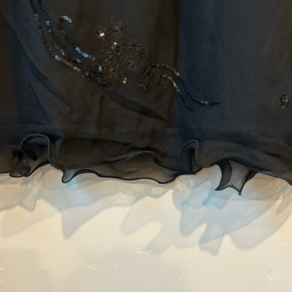Anopia Italian Silk Y2K Sequined Embroidered Black Midi Dress Ruffle Hem Size 10 - Picture 3 of 7